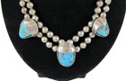 Native American Necklace Sterling Silver Navajo Pearls   Feathers With Turquoise