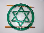 One Leaded Stained Glass Round Sun Catcher Green Star Of David Hanging 7    