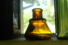 Amber 1890 Sanford s Jet Black Writing Ink Labeled Cone Ink Bottle Emb S on Base