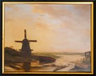 Antique Ducth 18 19th Century Luminist Landscape Painting Of Sunset On Panel