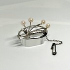 Mid-century Sterling Silver Pearl Brooch     Japanese Cultured Pearl Flower Spray