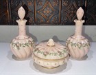 Rare Fenton Peachy Pink Charleton Vanity Dresser Perfume Set Roses And Gold