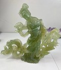 Vintage Chinese Hand Carved Serpentine Goddess Statute Jade Green As Is