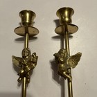 Set Of Antique Solid Brass Cherub Candlestick Holders  8 Inches Tall