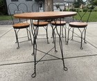 Vintage Oak And Iron Ice Cream Parlor Table And Chairs  5-piece Set