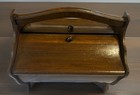 Vintage Wood Sewing Box Basket With Double Flip Top Doors Lid Carrying Handle