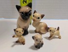 Vintage Mcm Hagen Renaker Ceramic Siamese Family Of 5 Miniature Cat Figurines