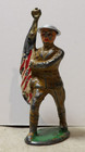 Vintage antique Barclay Manoil Lead Toy Soldier American Flag Bearer W helmet