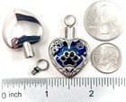 Cremation Jewelry Pendant Pet Urn Ash Dog Cat Paw Print Cobalt Blue Heart Gift