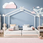 Double Twin Size House-shaped Toddler Floor Bed W guardrails For Two Kids White