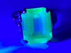 Antique Art Deco Solid 10k White Gold Green Glow Glass Ring Sz 8 25