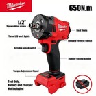 Milwaukee 1 2  Brushless Cordless Impact Wrench 650n m 3500rpm With 3 L