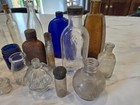 Lot Of 18 Antique Vintage Old Glass Medicine Bottles Blue Clear Embossed Mixed