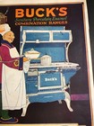 Rare Buck Stove Graphic Ad Sign St Louis Mo Oriental Man Blue Porcelain Range