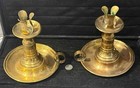 Pair Of Antique Brass Chamberstick Candlestick Holders  Match Holder In Base