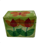 Vtg Hand Painted Wood Recipe  Trinket Box W  Blank Recipe Index Cards Japan