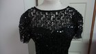 Vtg Usa Black Sequin Lace Dress Size 9-10 V-back Lined Tulle Skirt Ss Mid Ankle