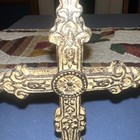Vtg Rustic Cast Iron Metal Religious  Cross 6 1 2  Tall Self Standing With Base