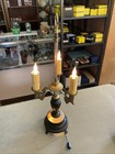 Works  Vintage Antique Brass Marble Bouillette 3 Arm Candlestick Table Lamp