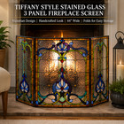 Chloe Tiffany Style Stained Glass Fireplace Screen Victorian 3 Panel Folding 44 