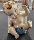 Vintage Napco Ceramic Baby Boy W Diaper Abc Block Planter Nursery Decor