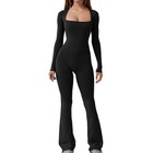 Women s Square Neck Jumpsuit With Flared Pants Slim Fit Bodycon Romper