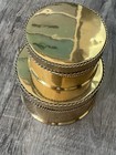Vintage Solid Brass Nesting Trinket Boxes Set Of 2 Braided Rope Trim Mid Century