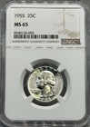 1955 Washington Quarter  90  Silver  Pcgs Ms65  Low Mintage      