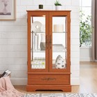 Vintage Lighted Glass Cabinet Curio Display Storage Cabinet W adjustable Shelves
