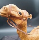 Vintage Large Leather Hand Wrapped Camel Kneeling Figurine W-glass Eyes Used