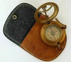 Nautical Brass Sundial Pocket Compass With Leather Case Vintage Gift 