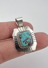 Vintage Begay Navajo Sterling Silver Square Kingman Turquoise Stamped Pendant