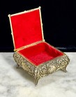 Ornate Pierced Metal Jewelry Trinket Box - Vintage Japan Gold Tone