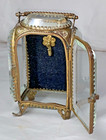 Vintage Antique Ormolu Thick Beveled Glass Watch Casket   Velvet   Hook On Back