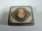 Fks Rectangle Ornate Metal W  White Enamel Cameo Trinket Jewelry Box Vintage