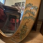 Antique Oval Gold Framed Wall Mirror Scenic Hand Painted Oriental 36 X 28 In