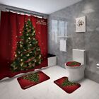 Christmas Shower Curtain Set With Nonslip Rug Bathroom Toilet Lid Cover Bath Mat