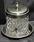 Antique Silverplate On Copper   Crystal Biscuit Barrel   Cookie Jar   Ice Bucket