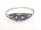 Vintage  Alpaca Mexico Silver Taxco Abalone Hinged Bangle Bracelet 7 5in 