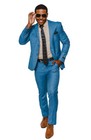 Slim Fit 2 Button Mens Suit Blue Windowpane Plaid Notch Lapel 16308 Azarman