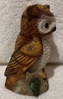 Beautiful Ceramic Owl On A Log Ornamental Realistic Eyes 8    Gift For Collectors