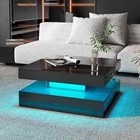 Square Coffee Table With Led Lights High Gloss Center Cocktail Table 2-tier Whit
