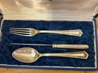 Vintage Boxed 800 Silver Baby Child Cutlery Set   Fork Spoon Knife  Inox Blade