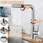 Stainless Steel Kitchen Sink Faucet Pull Down Sprayer Single Handle Swivel Mixer