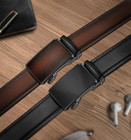 Men Belt 2 Pack  Leather Ratchet Belt Easy Click Slide For Men 1 3 8  cut For Fi