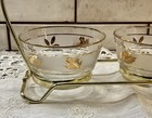 Mcm Libbey Glass Gold Leaf Condiment Bowls   Caddy