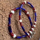 925 Sterling Silver Anklet   Red White And Blue Bead Vtg Artisan   9 75      2 3g