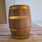Vintage Oak Barrel Bank  6  With Brass Rings And Copper  Missing The Key 