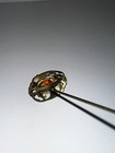 Antique Victorian Orange Hatpin With Brass Engravings 10 Inch
