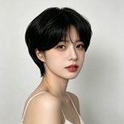 Women Black Fluffy Short Straight Wigs Cool Middle Part Synthetic Full Wig Daily